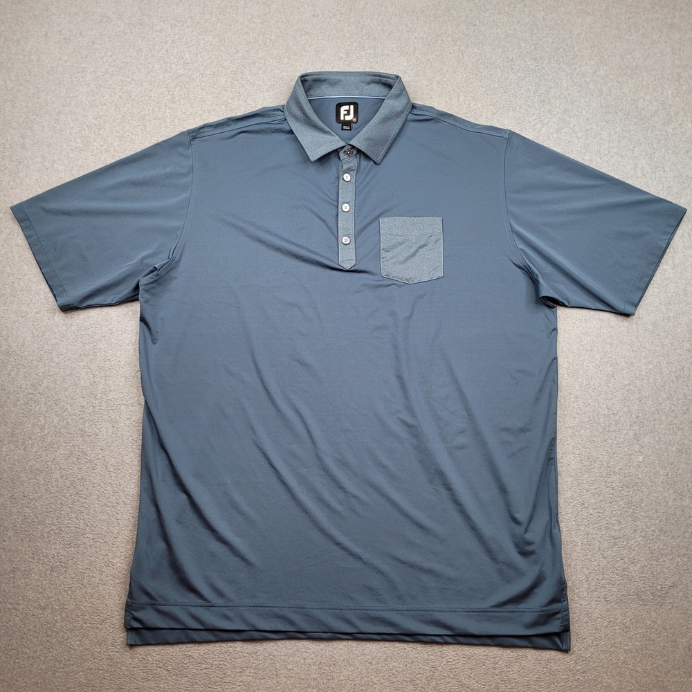 FootJoy Golf Polo Mens 2XL Blue Short Sleeve Pocket Performance Stretch Shirt